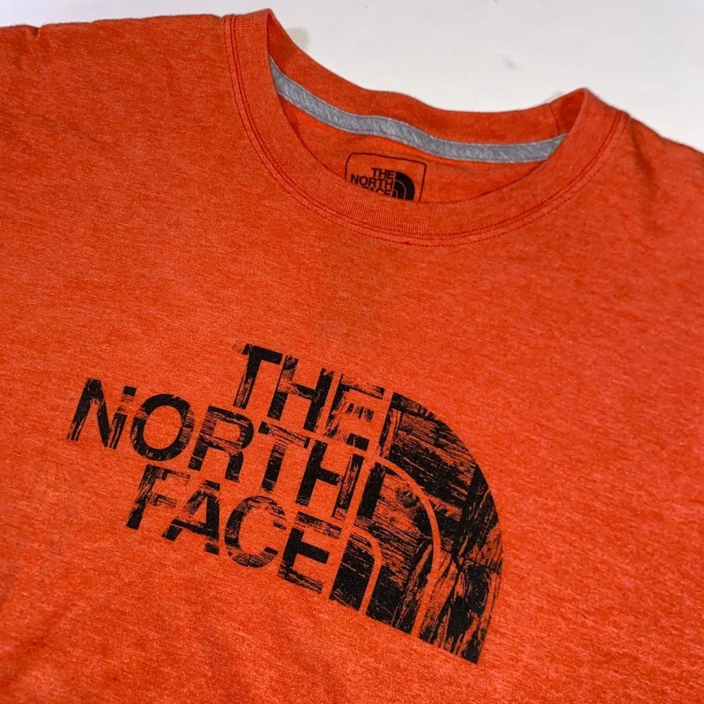 The North Face Mens Graphic T-Shirt Orange Heather Distressed Logo Large L P217